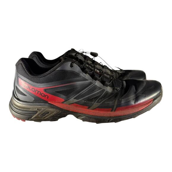 Saloman Men’s Wings Pro 2 Hiking Sneakers Black Red Size 11.5 Sens Fit Endo Fit - Picture 1 of 9